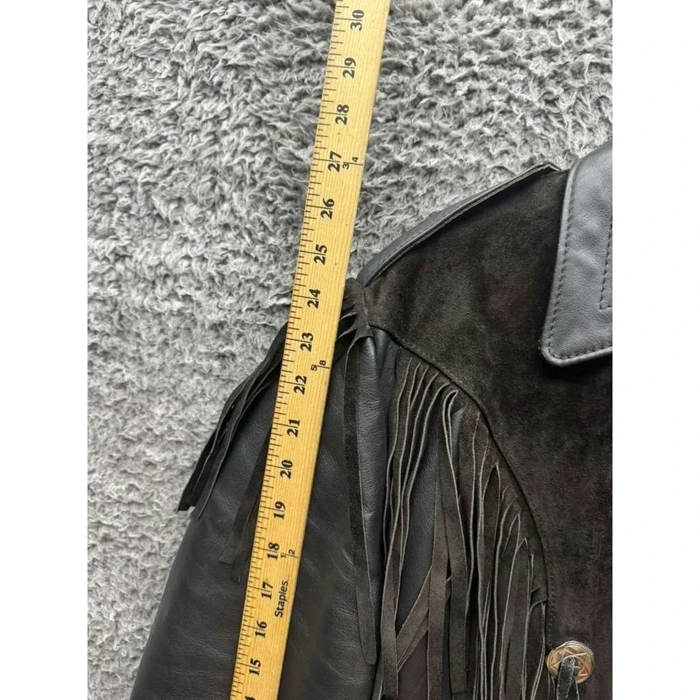 Vintage Suede Leather Fringe Collared‎ Full Zip Biker Jacket Black Mens Size 42